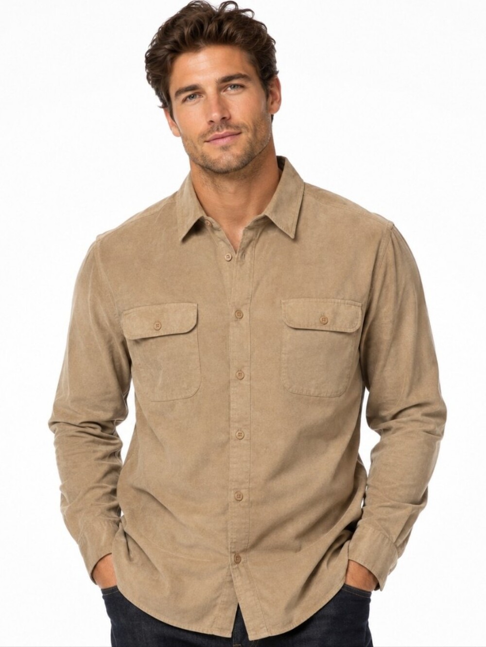 Knightsbridge Faux Sueded Lined Shirt Mens Long Sleeve Button Up Solid Tan Sz:3x